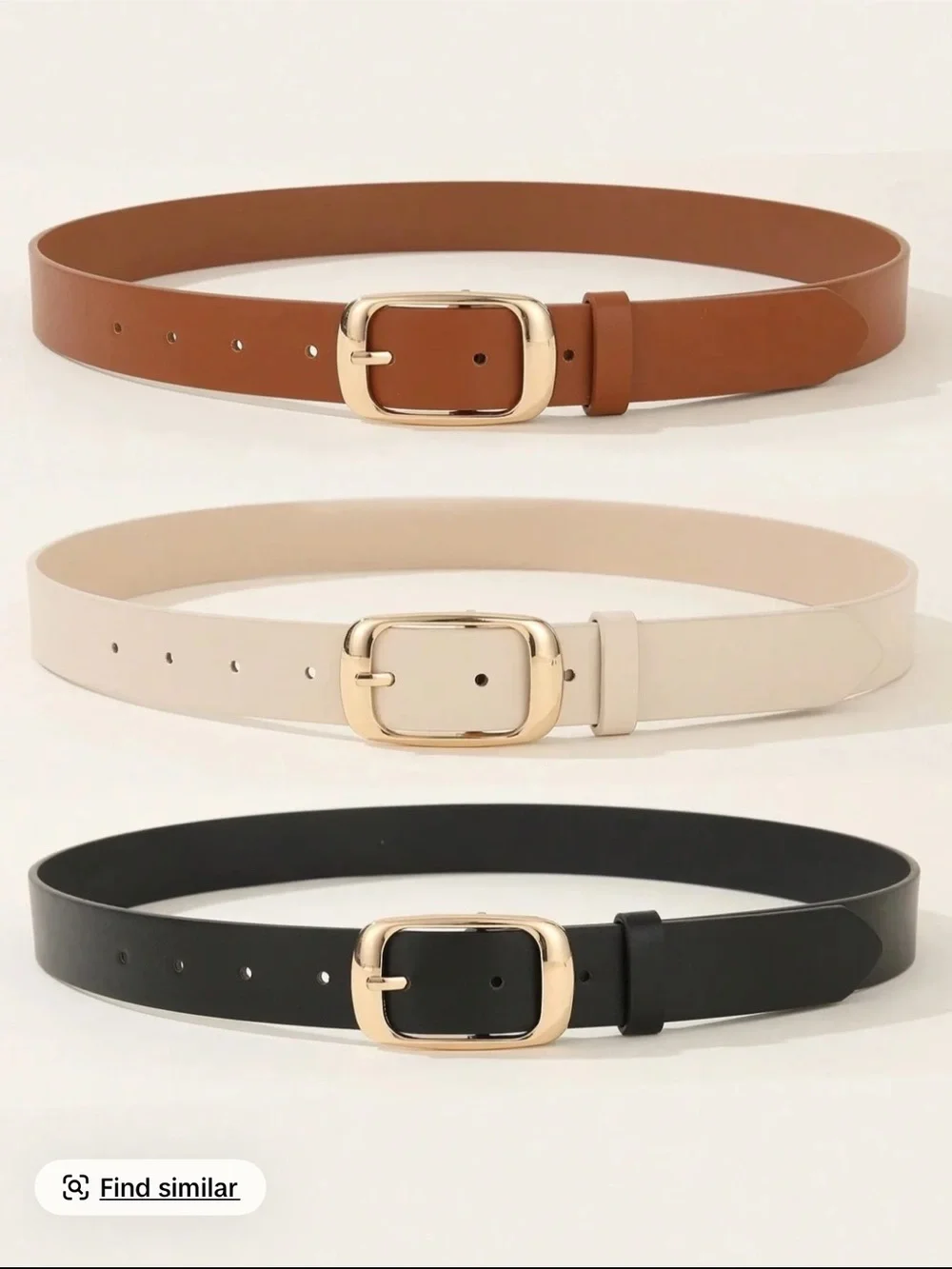 Stylish Women's Leather Belt with Gold Buckle - Black, Cream, Tan